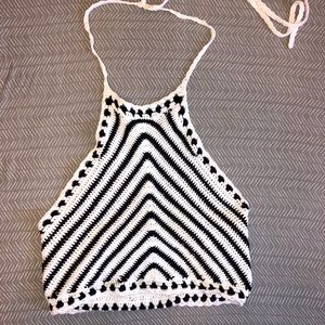 Forever 21 patterned crochet cropped halter top